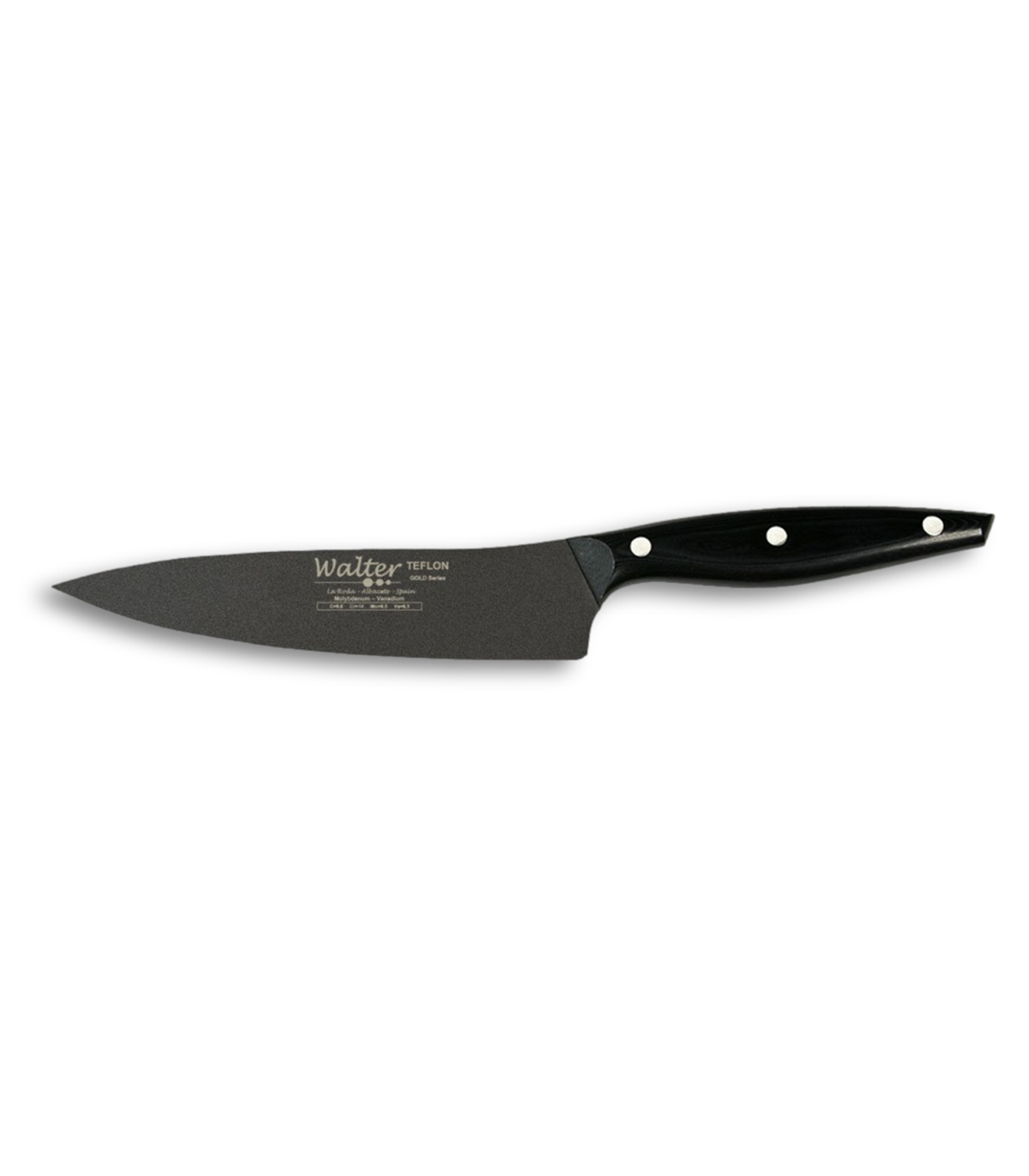 Cuchillo Cocinero 16 cm - Teflon - Mango Mikarta Negra, Estuche