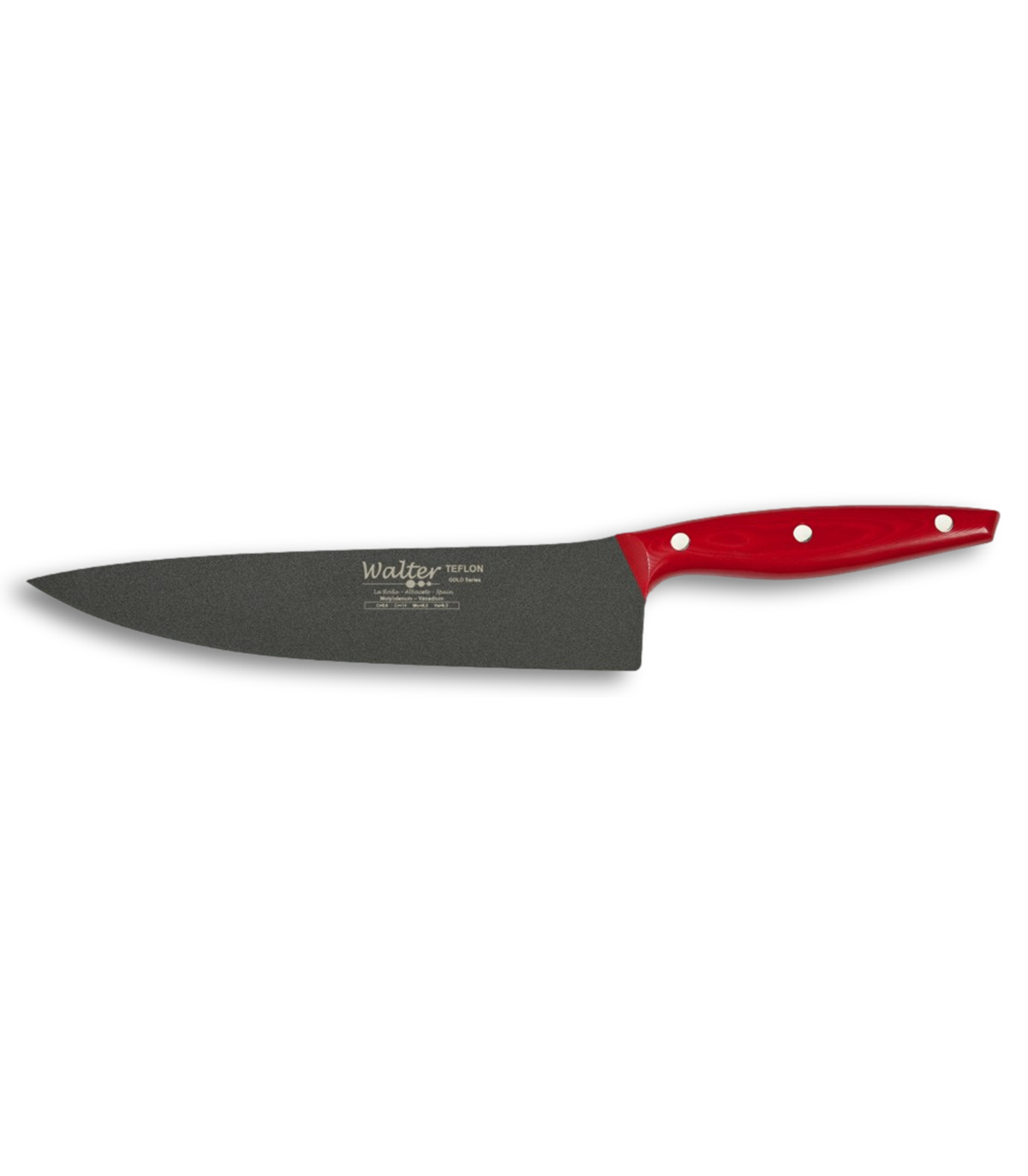Cuchillo Cocinero 25 cm - Teflon - Mango Mikarta Roja, Estuche