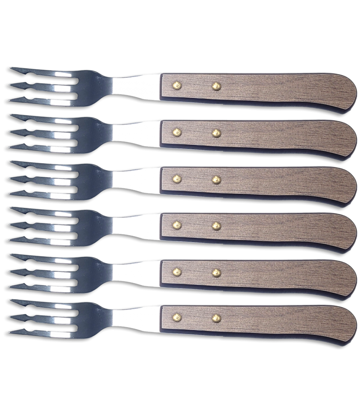 Juego 6 uds. - Tenedor Chuletero 9 cm - Mango Natur Nogal