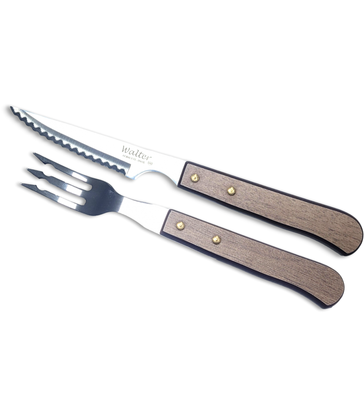 Juego 6 uds. - 3 Cuchillos + 3 Tenedores - Mango Natur Nogal