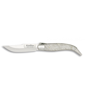 Navaja Clásica Albacete Teja 8 cm - Mango Im. Nácar Blanco - Kit Supervivencia Unión Europea