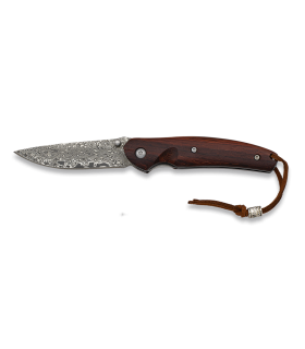 Navaja Acero Damasco 7 cm - Madera Natural - Kit Supervivencia Unión Europea