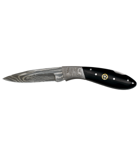 Navaja Acero Damasco 312 capas 8 cm - Virola Damasco - Asta Negra - Kit Supervivencia Unión Europea