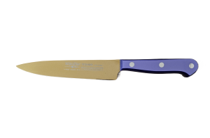 Cuchillo de Cocina Enterizo 15 cm Titanio Oro - Mango Metacrilato Azul
