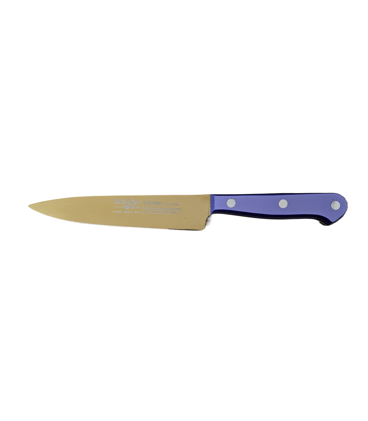 Cuchillo de Cocina Enterizo 15 cm Titanio Oro - Mango Metacrilato Azul