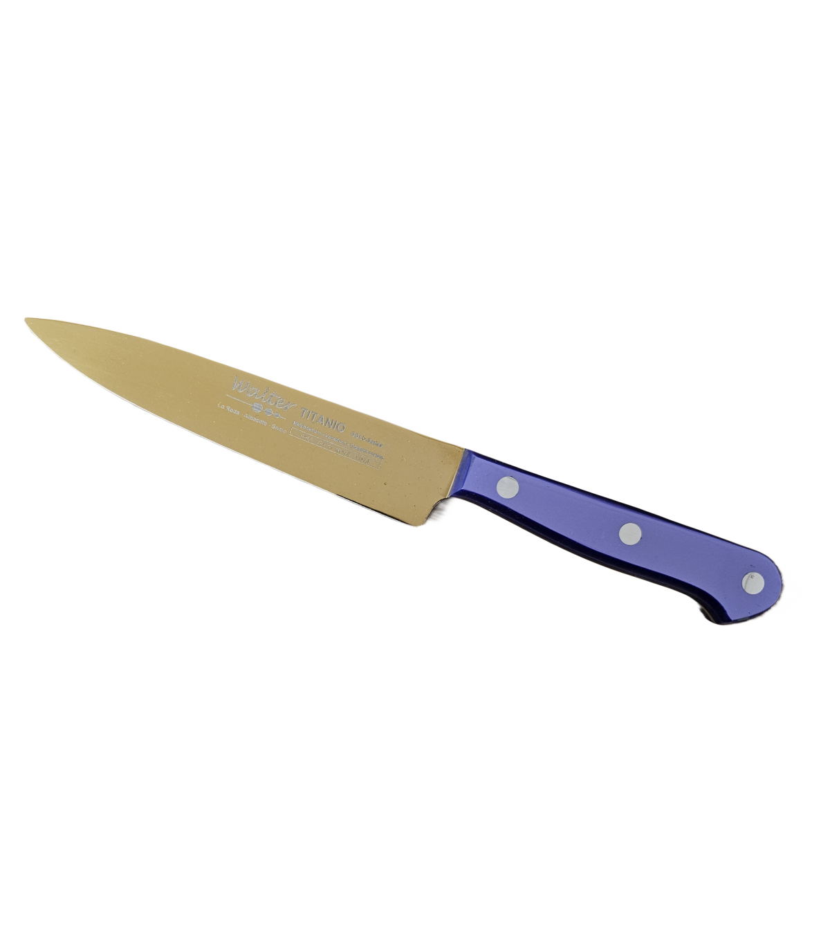 Cuchillo de Cocina Enterizo 15 cm Titanio Oro - Mango Metacrilato Azul
