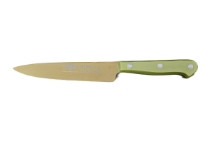 Cuchillo de Cocina Enterizo 15 cm Titanio Oro - Mango Metacrilato Verde