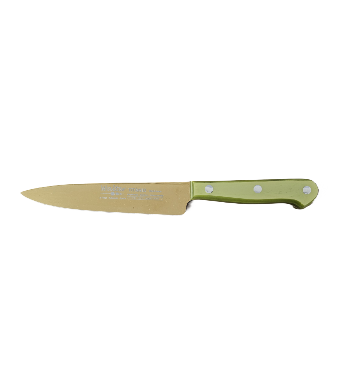 Cuchillo de Cocina Enterizo 15 cm Titanio Oro - Mango Metacrilato Verde