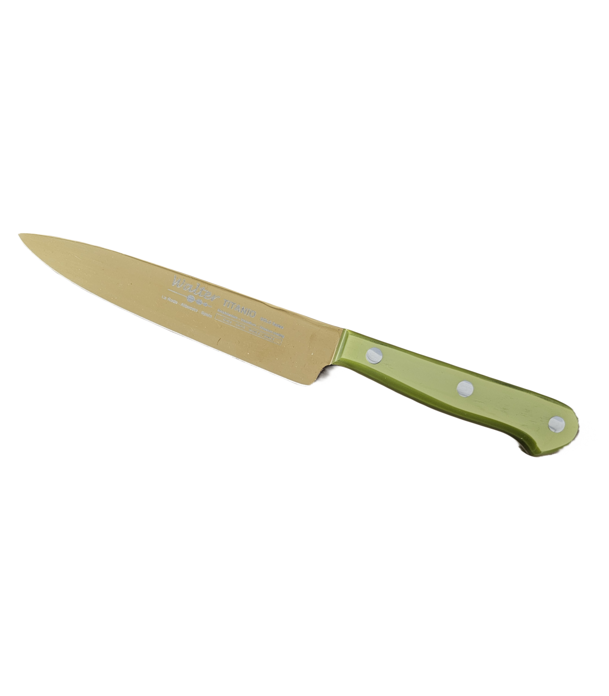 Cuchillo de Cocina Enterizo 15 cm Titanio Oro - Mango Metacrilato Verde