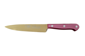 Cuchillo de Cocina Enterizo 15 cm Titanio Oro - Mango Metacrilato Rosa