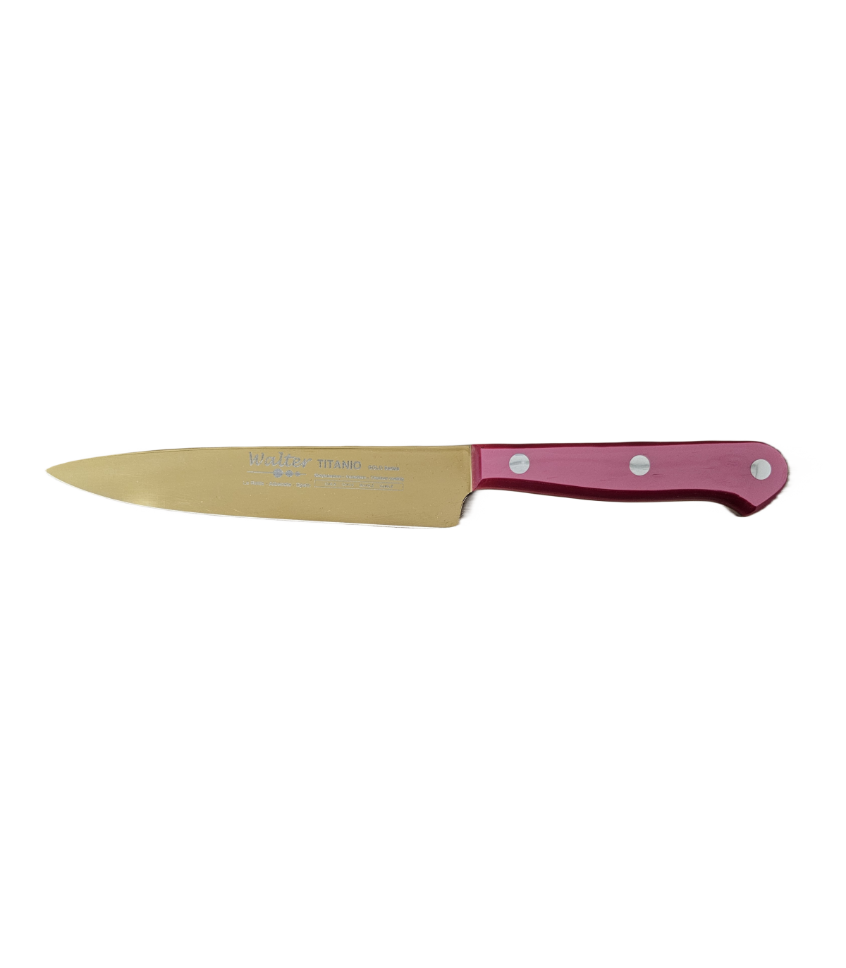Cuchillo de Cocina Enterizo 15 cm Titanio Oro - Mango Metacrilato Rosa