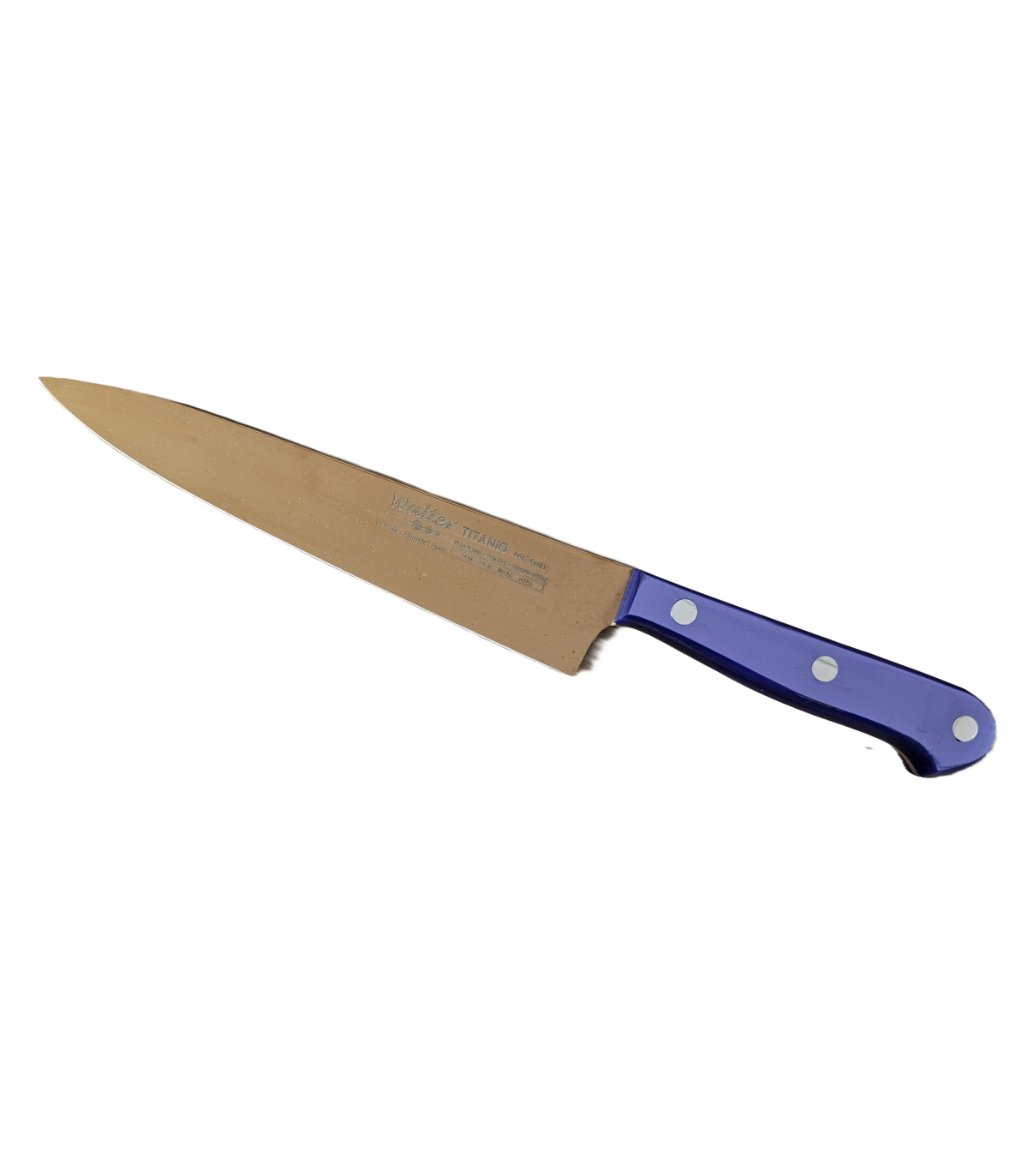 Cuchillo de Cocina Enterizo 15 cm Titanio Bronce - Mango Metacrilato Azul