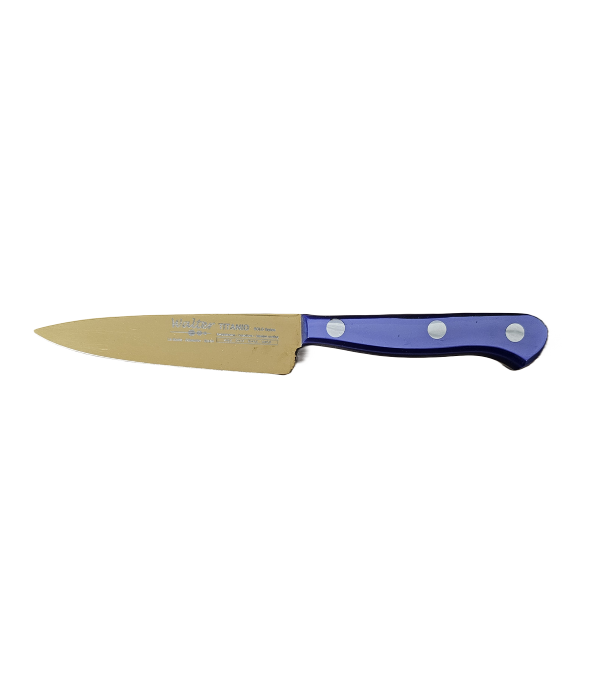 Puntilla de Cocina Enteriza 11 cm Titanio Oro - Mango Metacrilato Azul