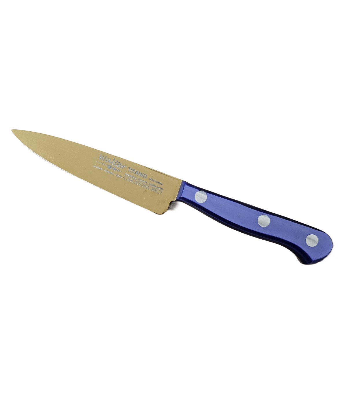 Puntilla de Cocina Enteriza 11 cm Titanio Oro - Mango Metacrilato Azul