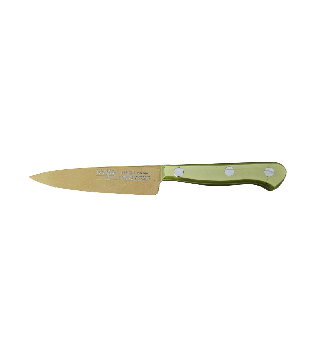 Puntilla de Cocina Enteriza 11 cm Titanio Oro - Mango Metacrilato Verde