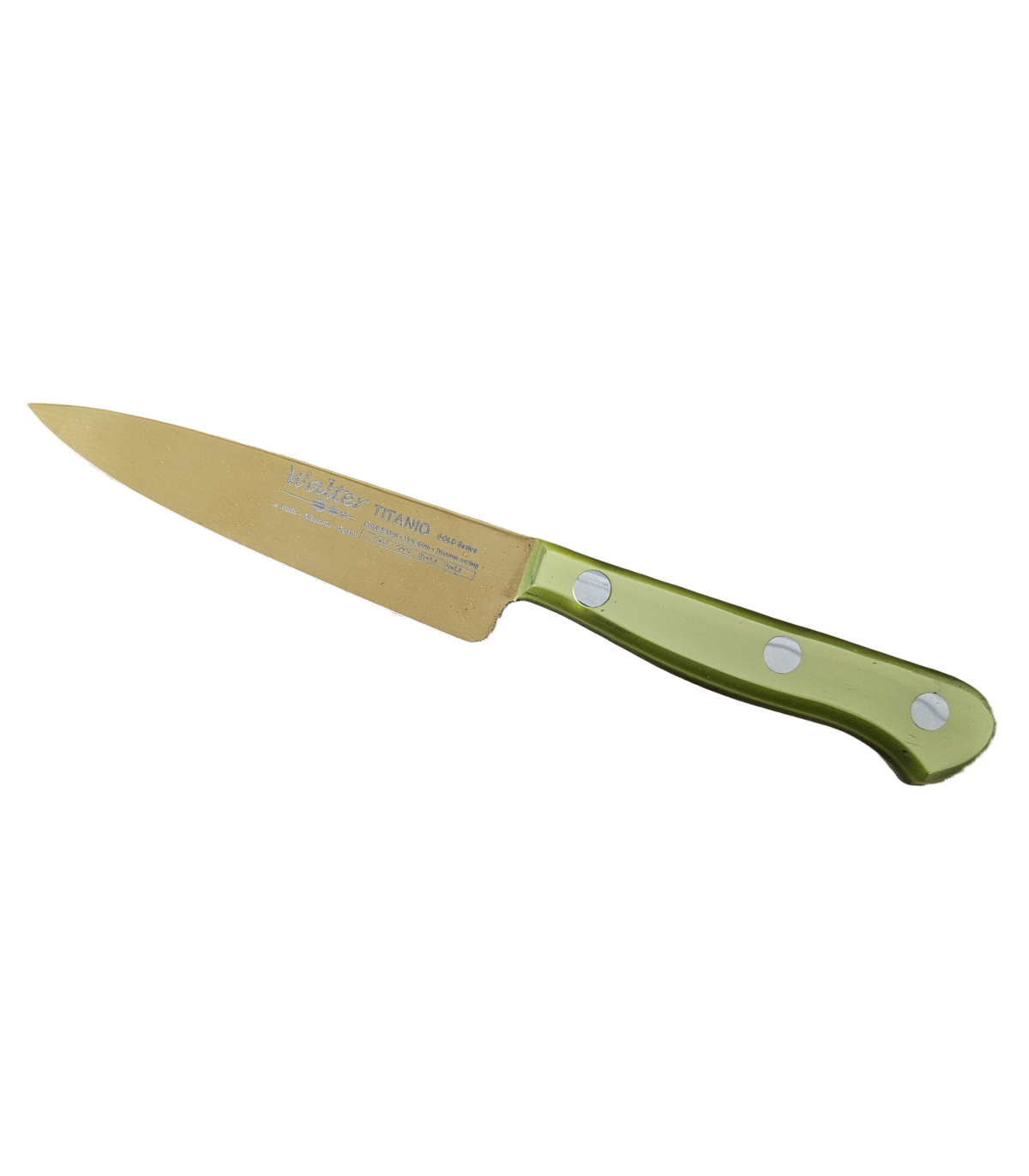 Puntilla de Cocina Enteriza 11 cm Titanio Oro - Mango Metacrilato Verde