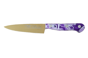 Puntilla de Cocina Enteriza 11 cm Titanio Oro - Mango Metacrilato Lila-Blanco