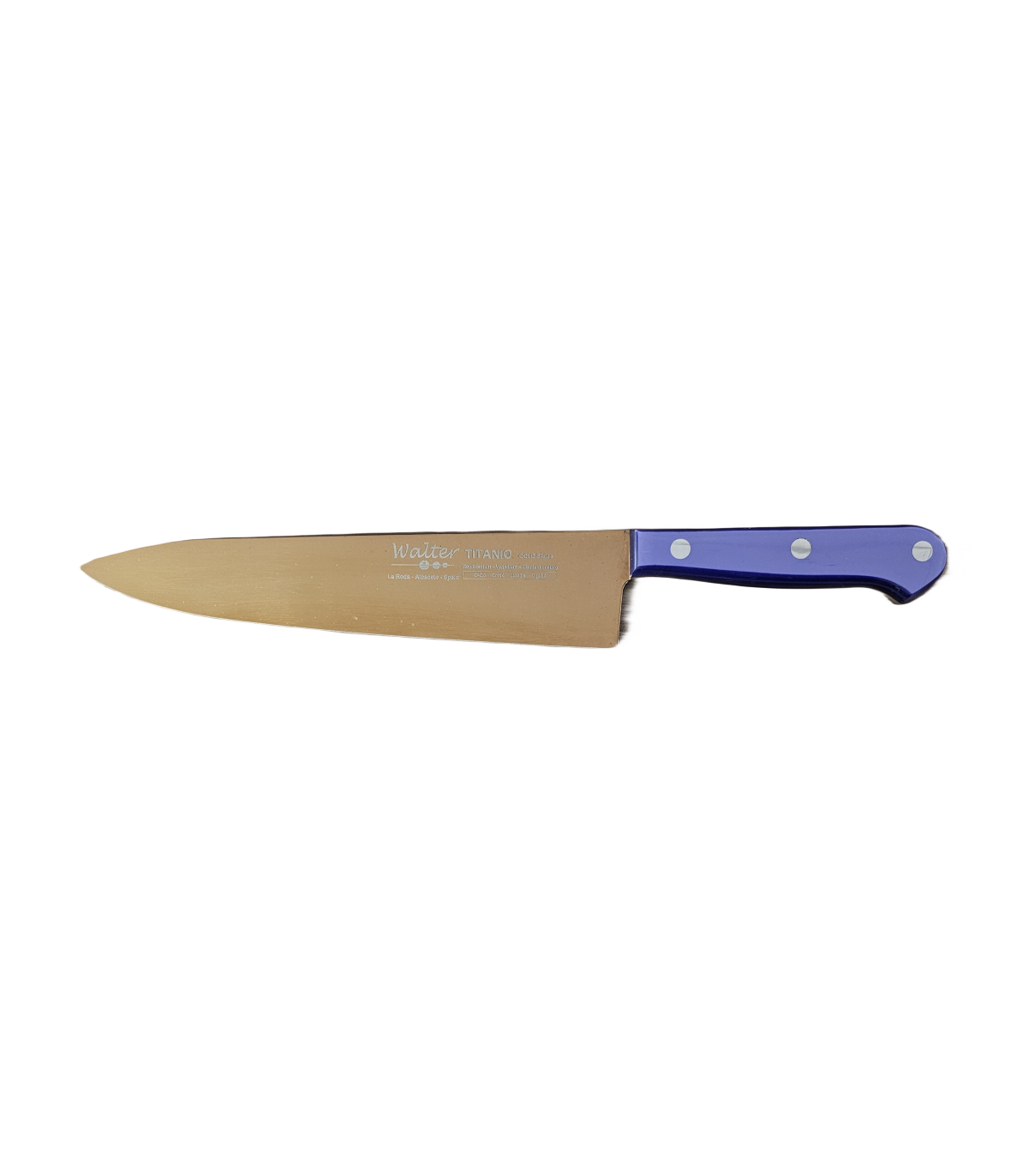 Cuchillo de Cocina Enterizo 20 cm Titanio Bronce - Mango Metacrilato Azul