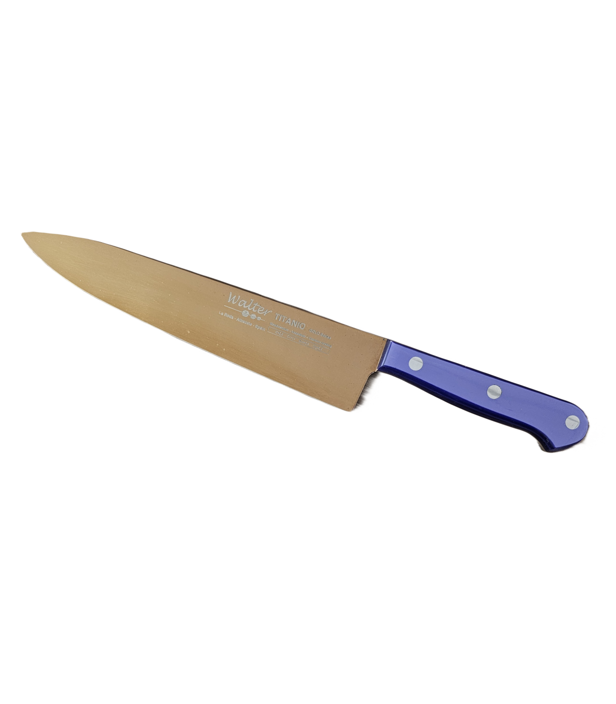 Cuchillo de Cocina Enterizo 20 cm Titanio Bronce - Mango Metacrilato Azul