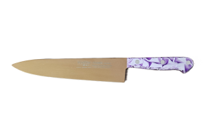 Cuchillo de Cocina Enterizo 20 cm Titanio Bronce - Mango Metacrilato Lila-Blanco