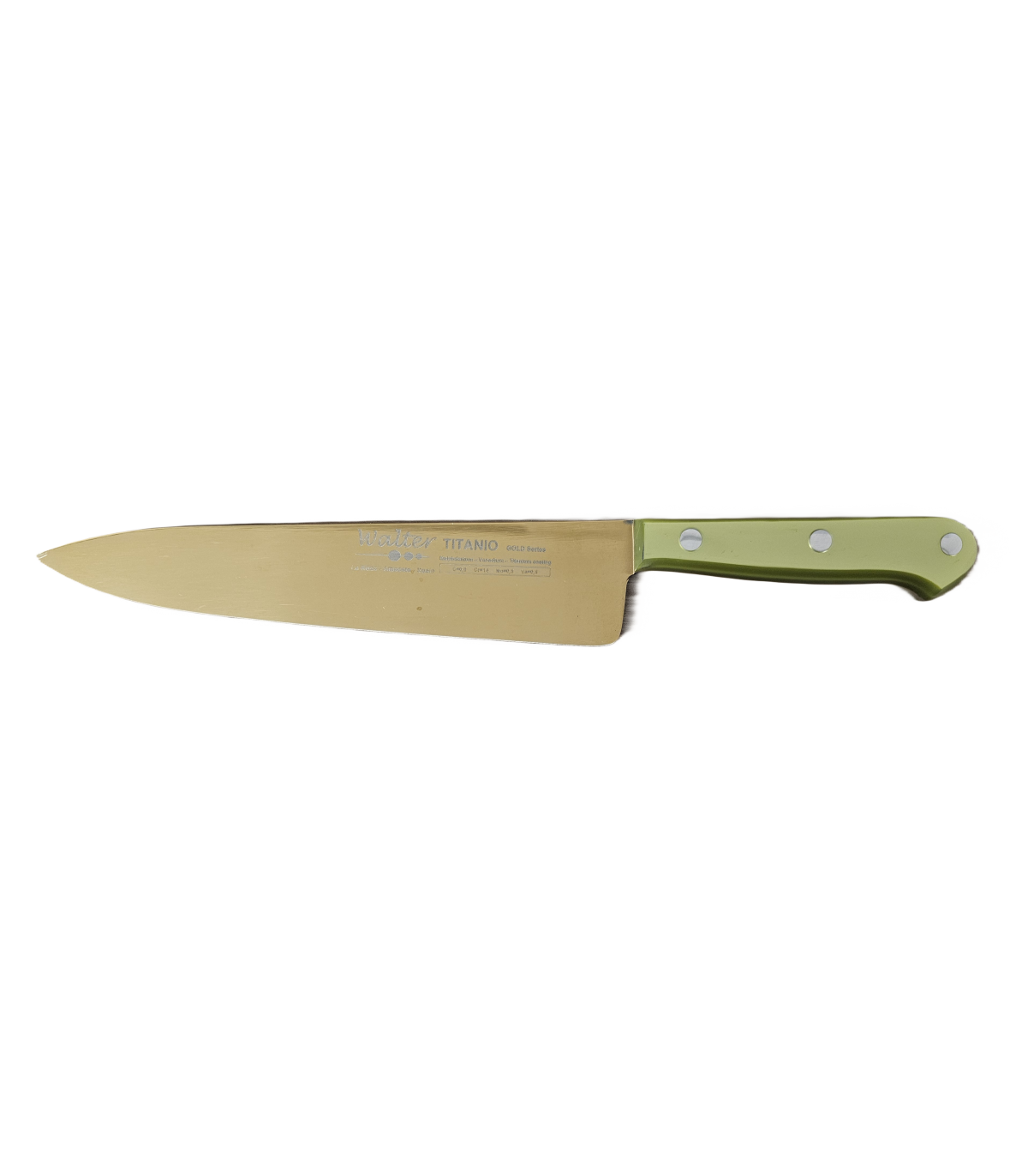 Cuchillo de Cocina Enterizo 20 cm Titanio Oro - Mango Metacrilato Verde
