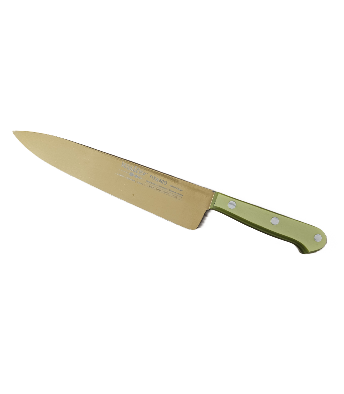 Cuchillo de Cocina Enterizo 20 cm Titanio Oro - Mango Metacrilato Verde