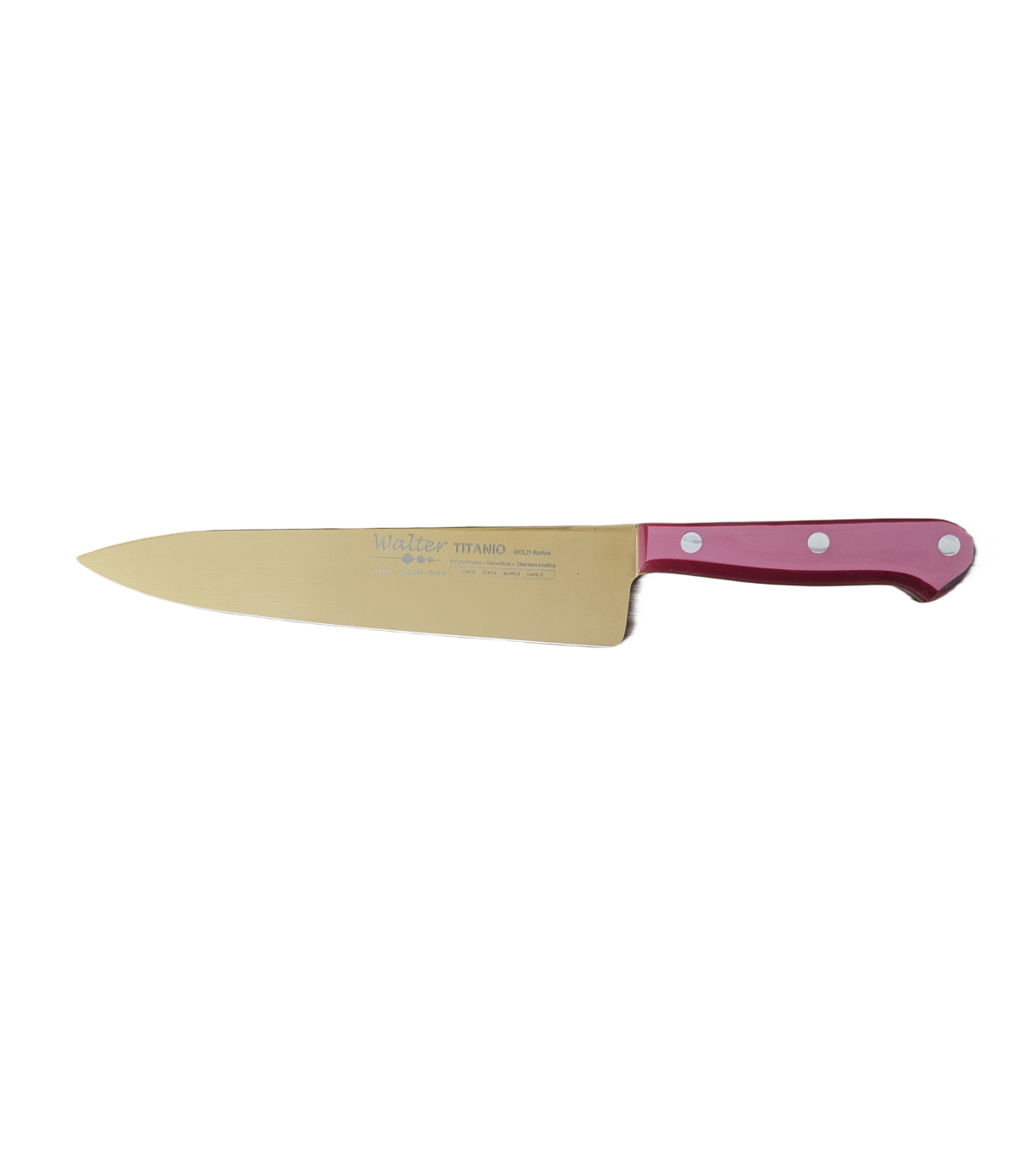 Cuchillo de Cocina Enterizo 20 cm Titanio Oro - Mango Metacrilato Rosa
