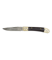 Navaja 67 capas Acero Damasco 7,2 cm - Virolas Latón - Mango Ébano - Kit Supervivencia Unión Europea