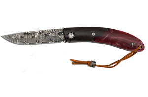 Navaja 73 capas Acero Damasco 7,3 cm - Mango Ébano y Resina - Kit Supervivencia Unión Europea