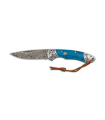 Navaja 73 capas Acero Damasco 7,5 cm - Virolas de Acero Decorada - Mango Resina Azul - Kit Supervivencia Unión Europea