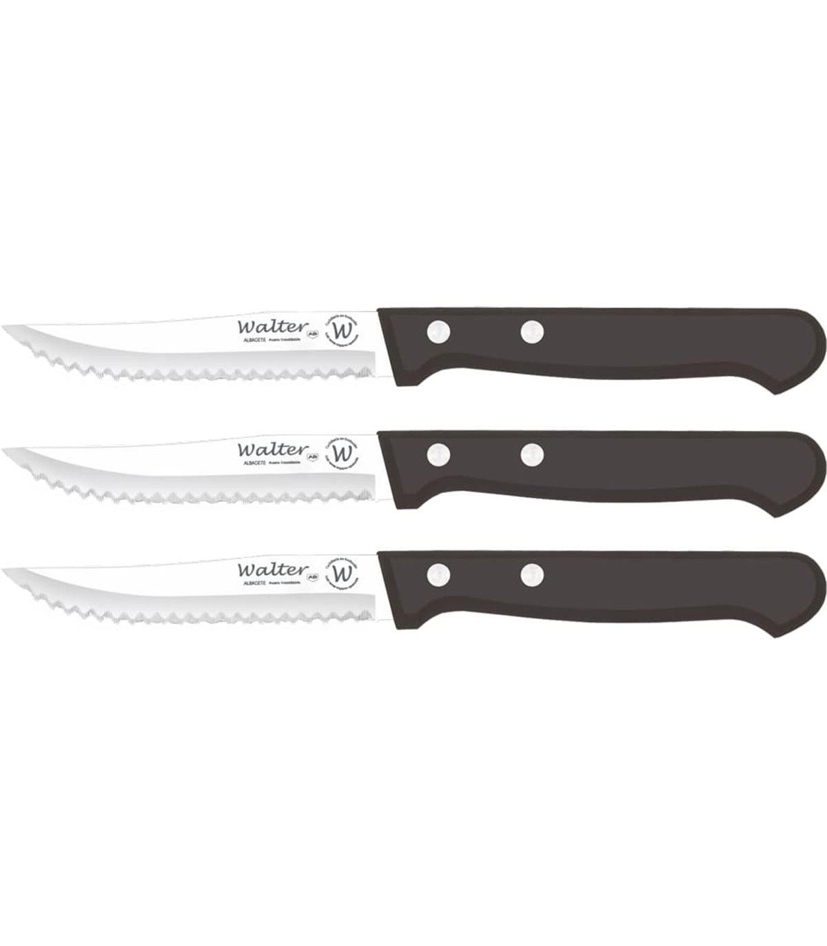 Cuchillo Verduras 10 Cm Con Sierra - M.Negro Remache, Estuche 3 Uds - Walter