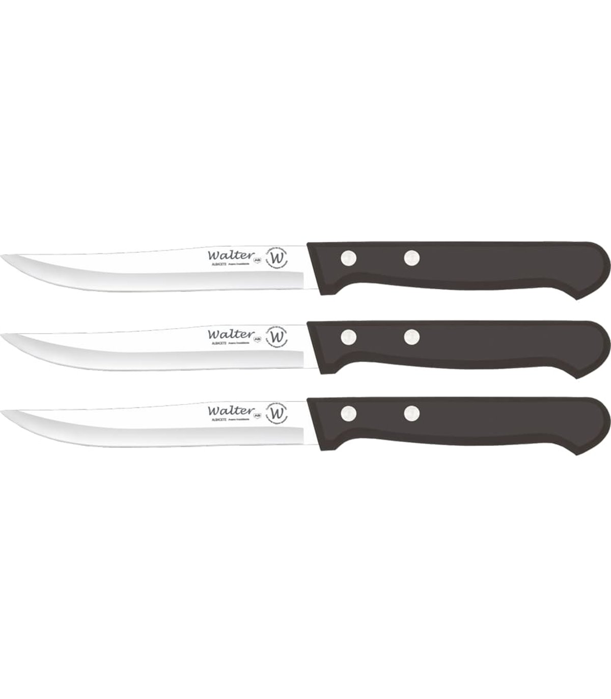 Cuchillo Verduras 13 Cm Con Filo - M.Negro Remache, Estuche 3 Uds
