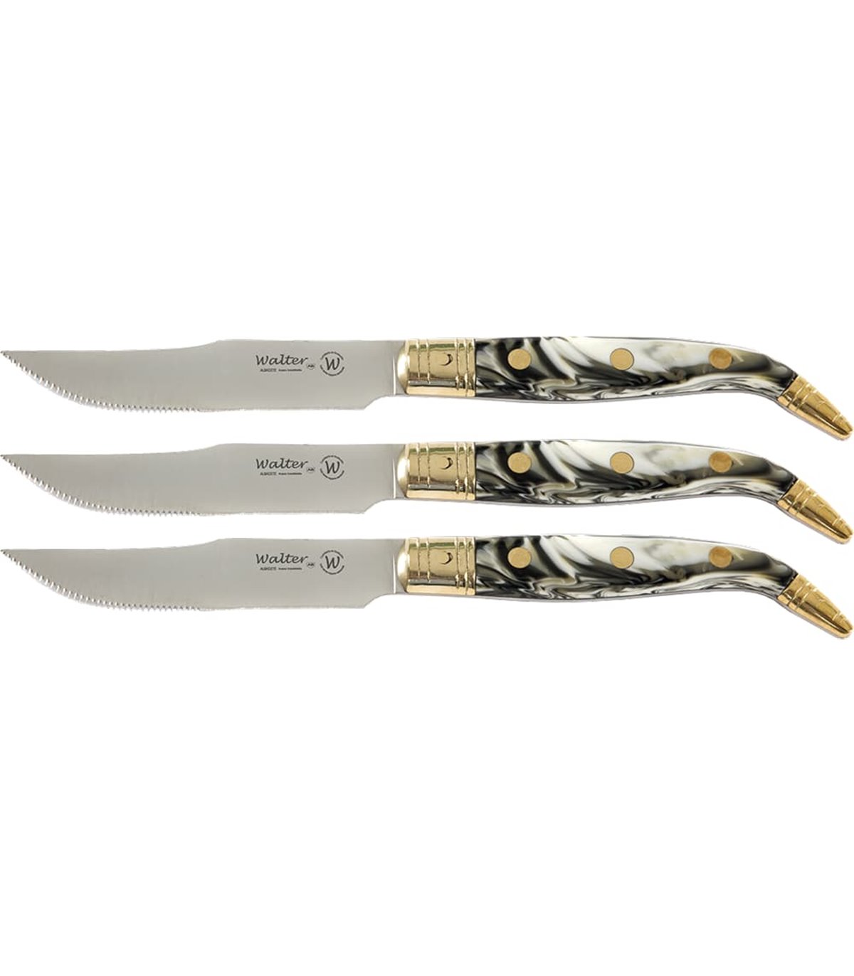 Juego 3 Uds. - Cuchillo Navaja Mango Metacrilato Asta de Toro 10,5 cm