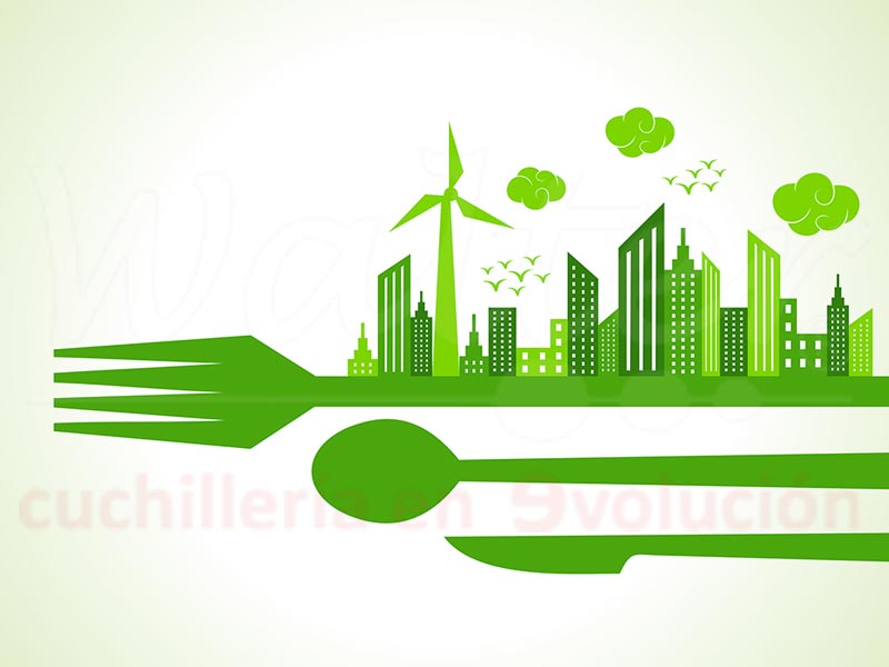 Planeta sostenible con cuchillos reciclables